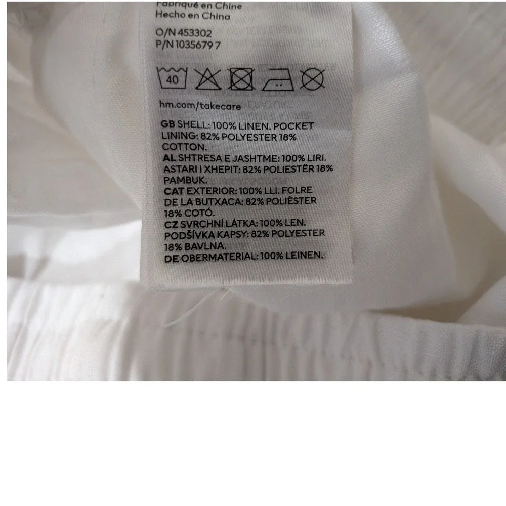 H&M White 100% Linen Regular Fit Elastic Waist Drawstring Pants Womens Medium
